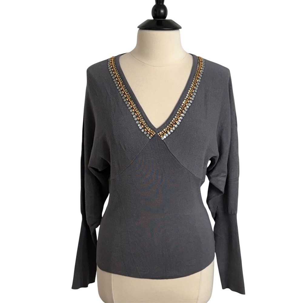Mossimo Women's Fine Knit w/ Metallic Beaded V-Neckline Pull-over Sweater